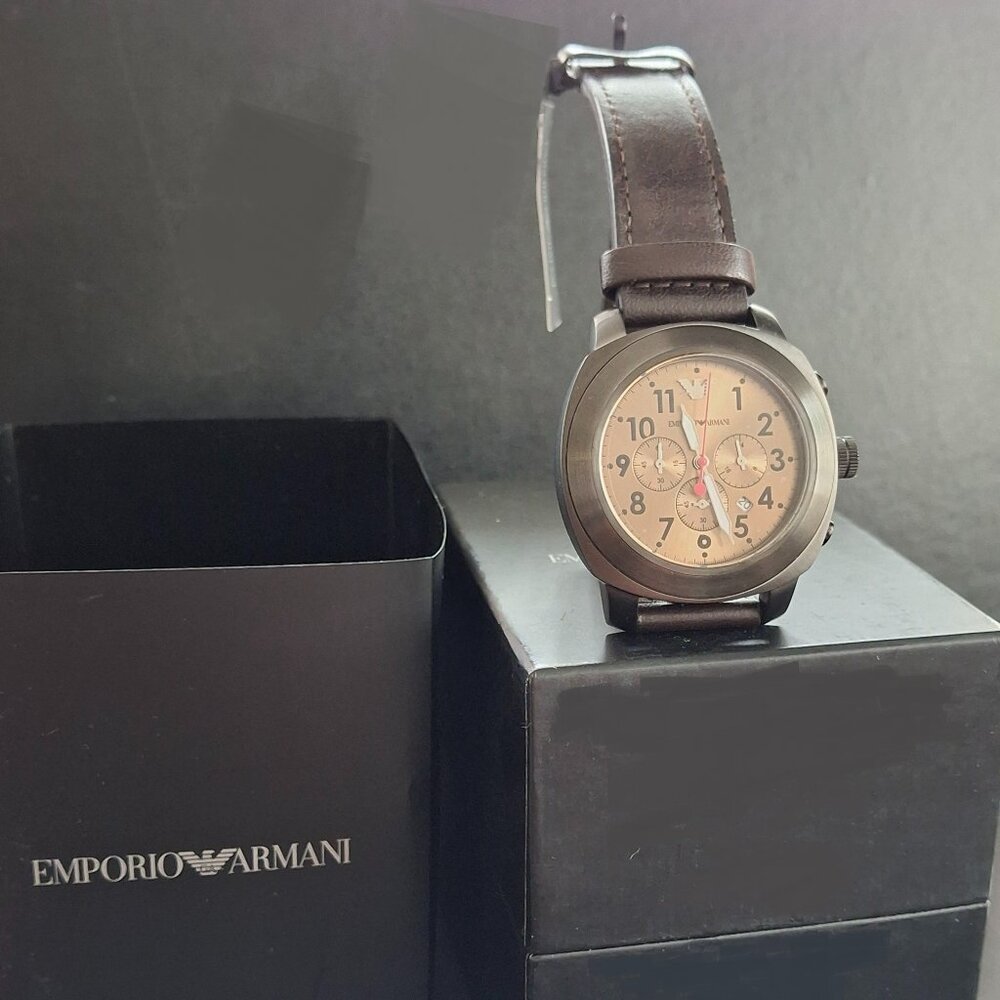 Vintage Emporio Armani Men's Sportivo AR6055 Gunmetal Leather Quartz Watch 46mm - Picture 5 of 7